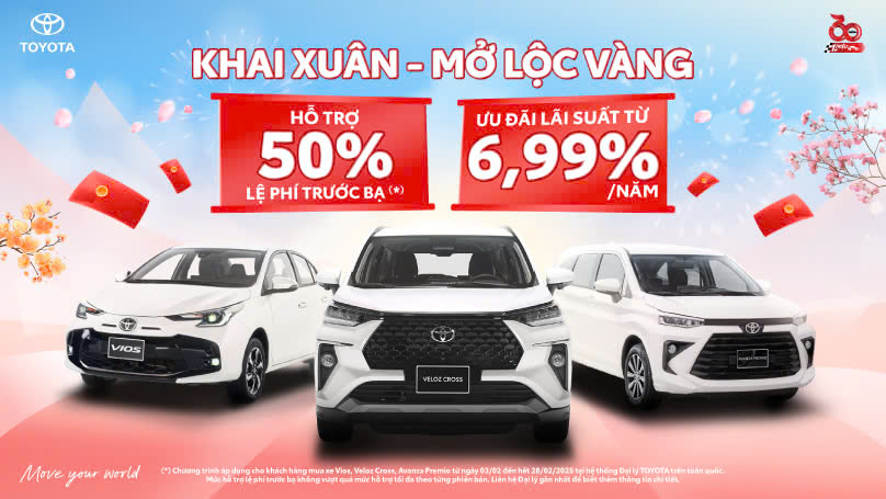 Chương trình khuyến mại Toyota Vios, Toyota Veloz Cross, Avanza Premio tháng 2/2025 giảm 50% thuế trước bạ mới nhất